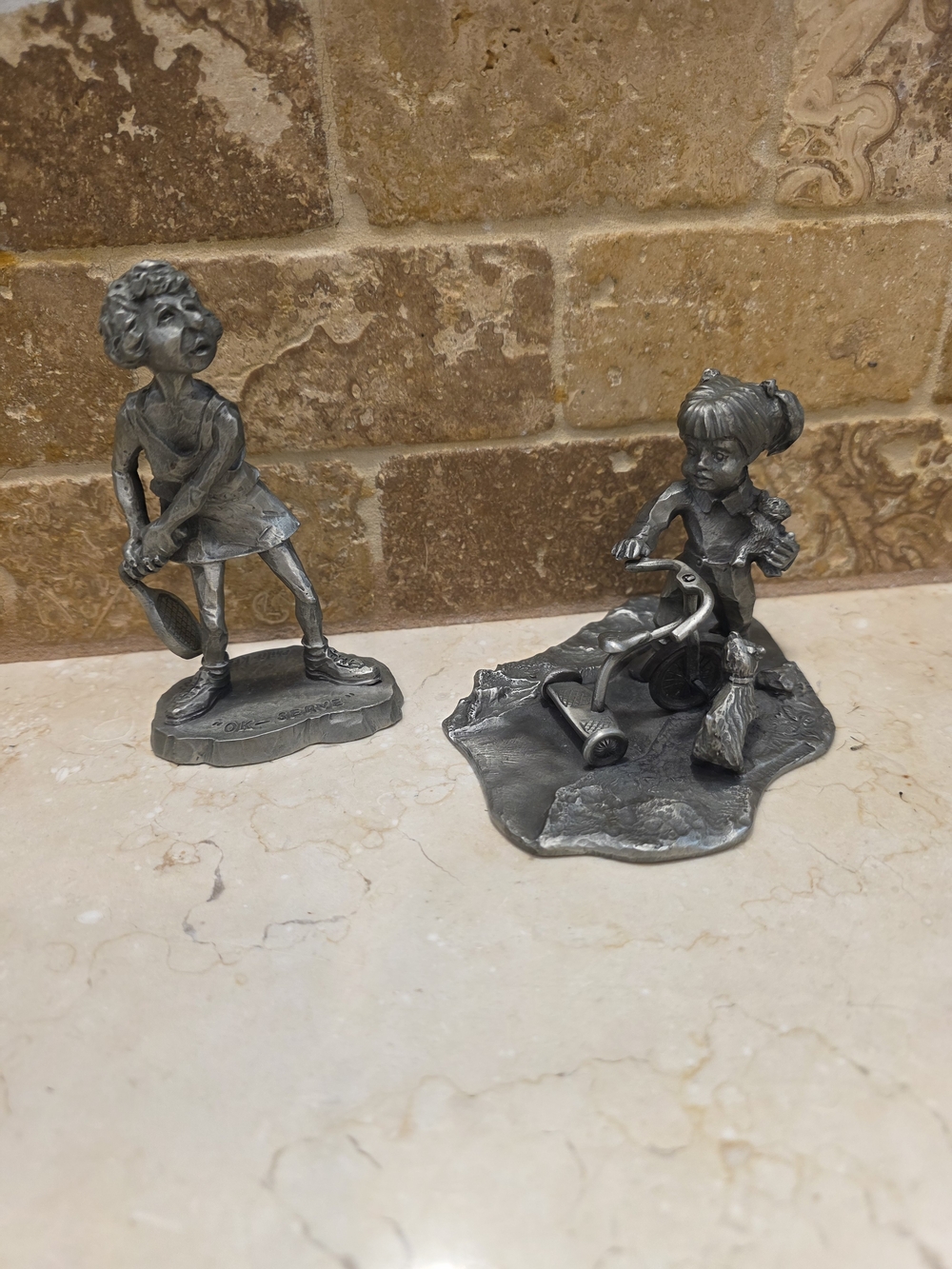 Pewter-Tone Girl Figurine Set - Decorative Home Art